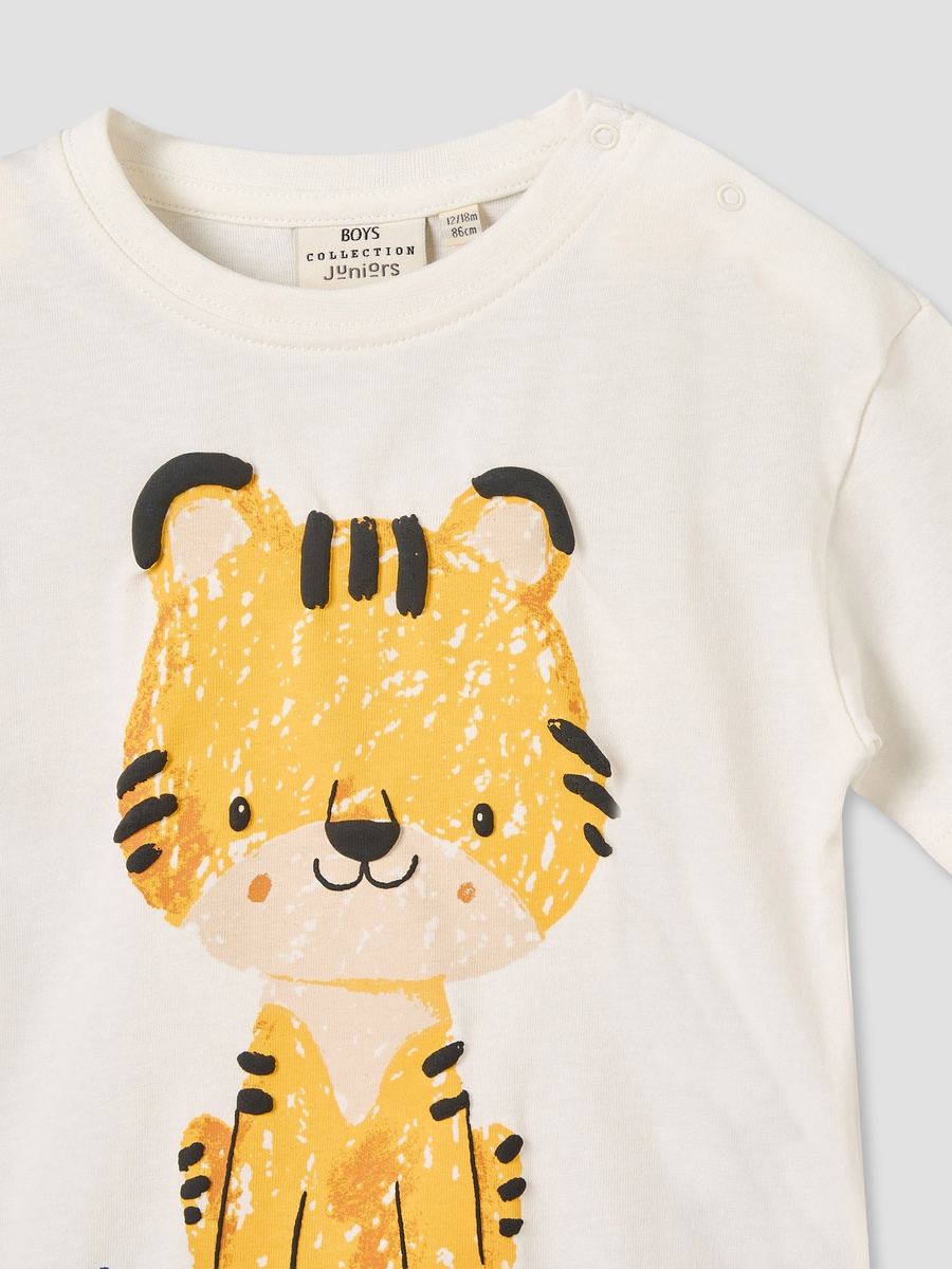 Crew Neck Short Sleeves T-Shirt with Tiger Print