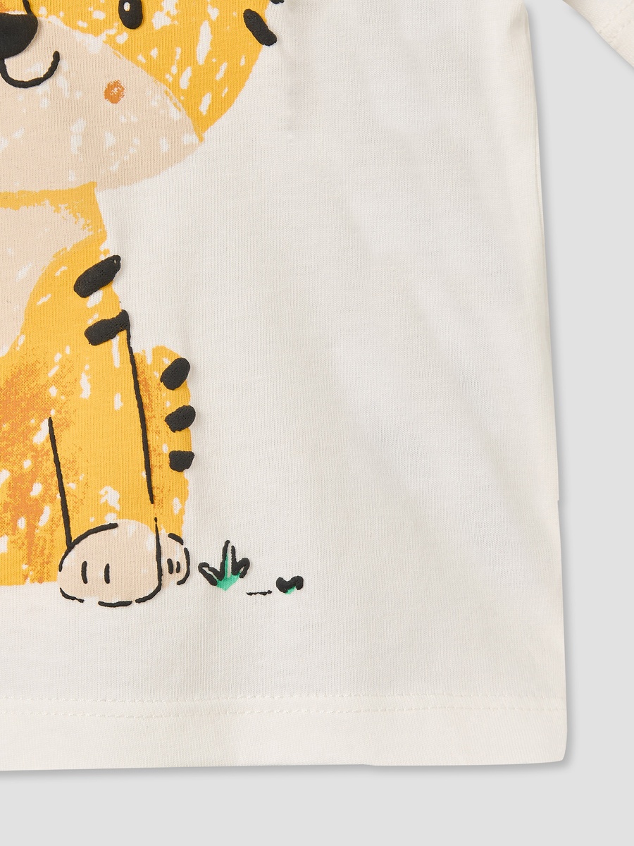 Crew Neck Short Sleeves T-Shirt with Tiger Print