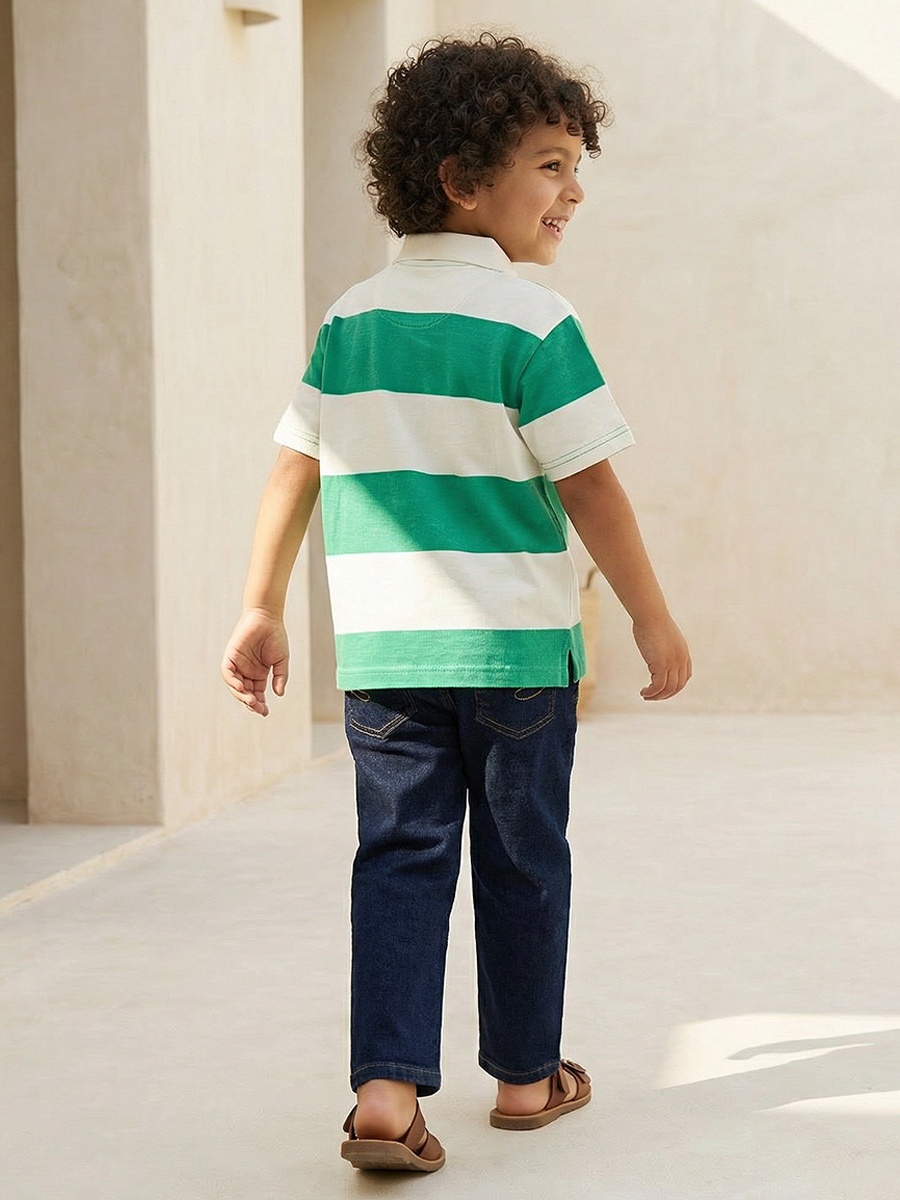 Collared Short Sleeves Polo T-Shirt with Stripes