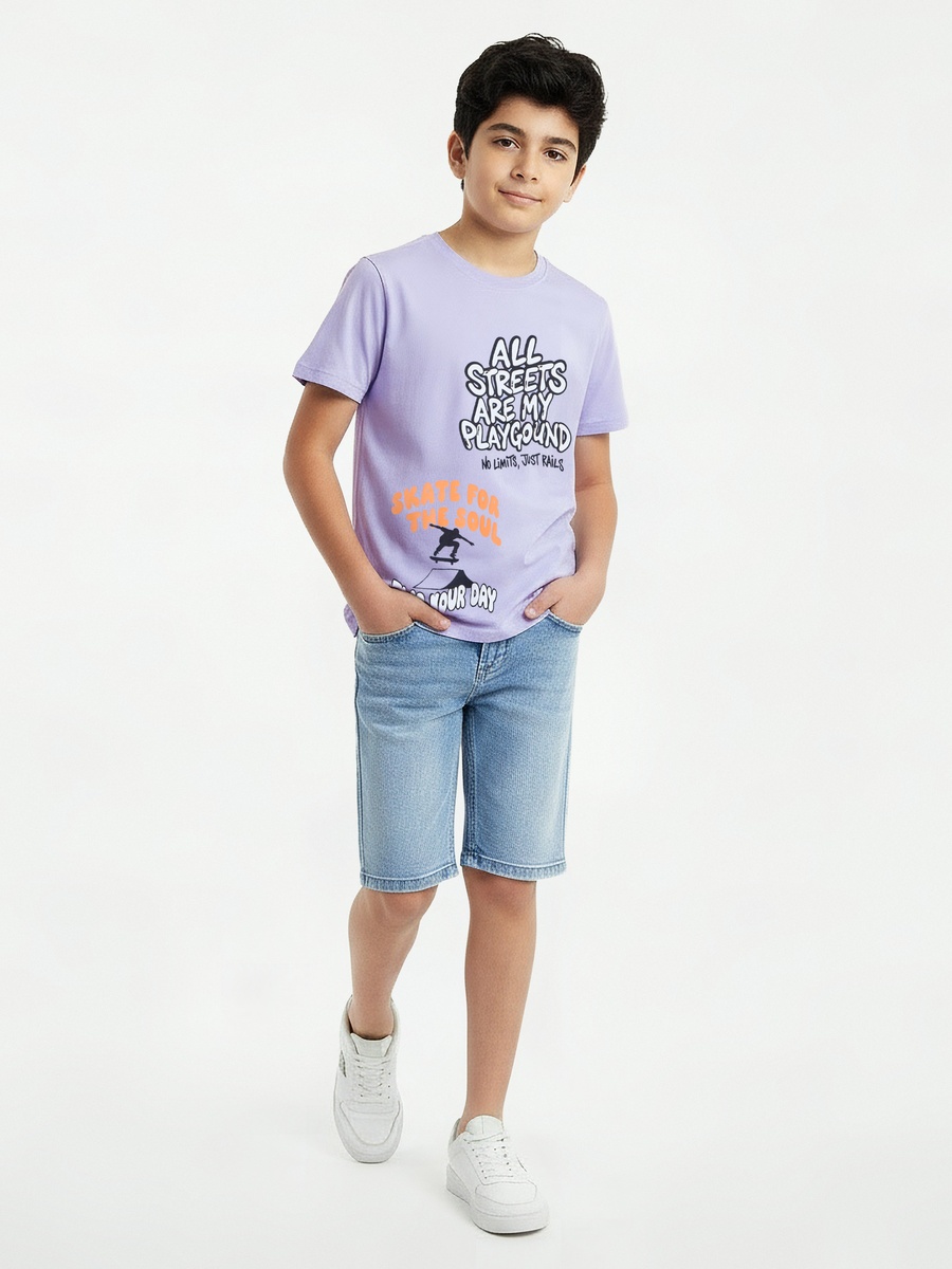 Crew Neck Short Sleeve T-Shirt with Slogan Print