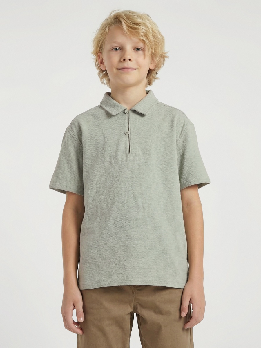 Collared Short Sleeves T-Shirt with Texture