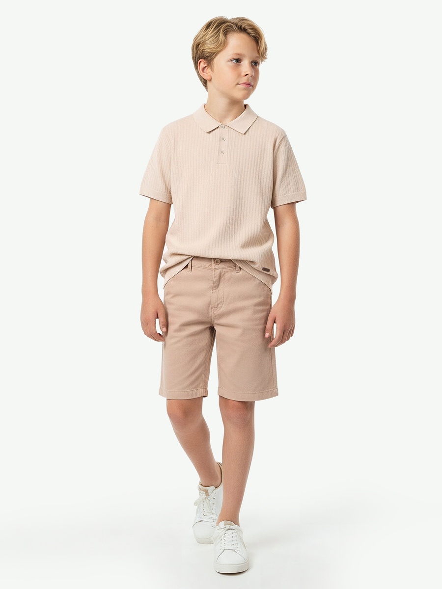 Collared Short Sleeves Polo T-Shirt with Ribbed Texture
