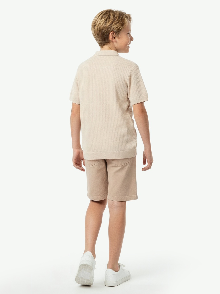Collared Short Sleeves Polo T-Shirt with Ribbed Texture