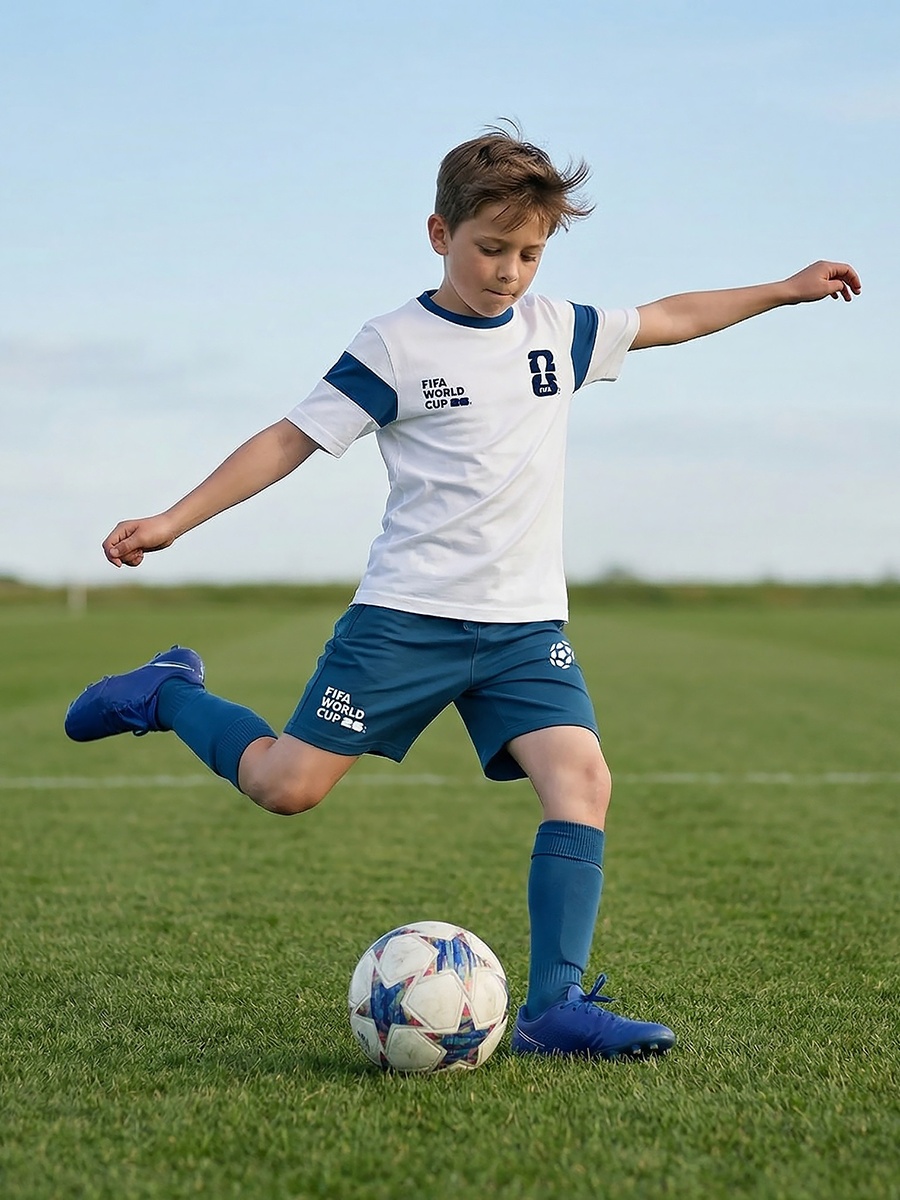 تيشيرت بياقة ضيقة وأكمام قصيرة وطبعات كأس العالم من فيفا