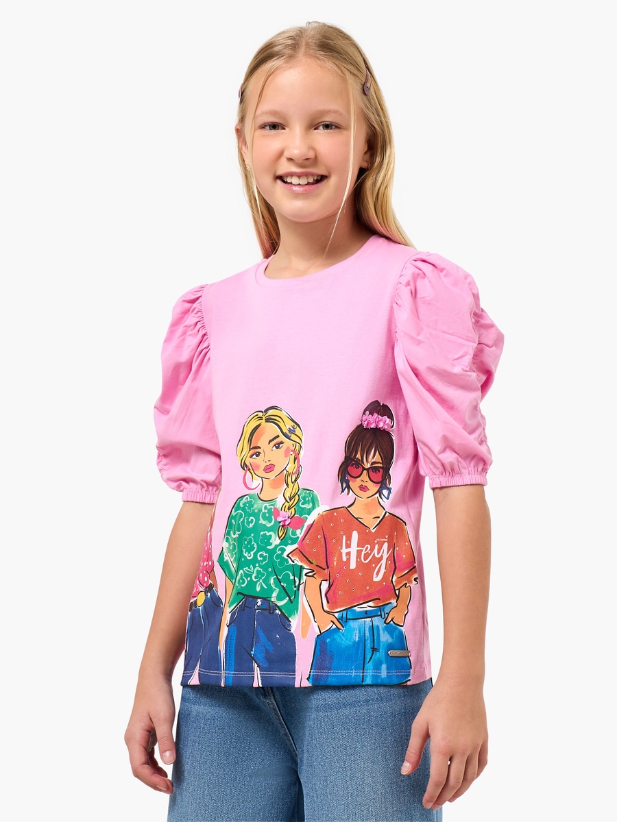 Round Neck Short Sleeve T-Shirt with Graphic Print
