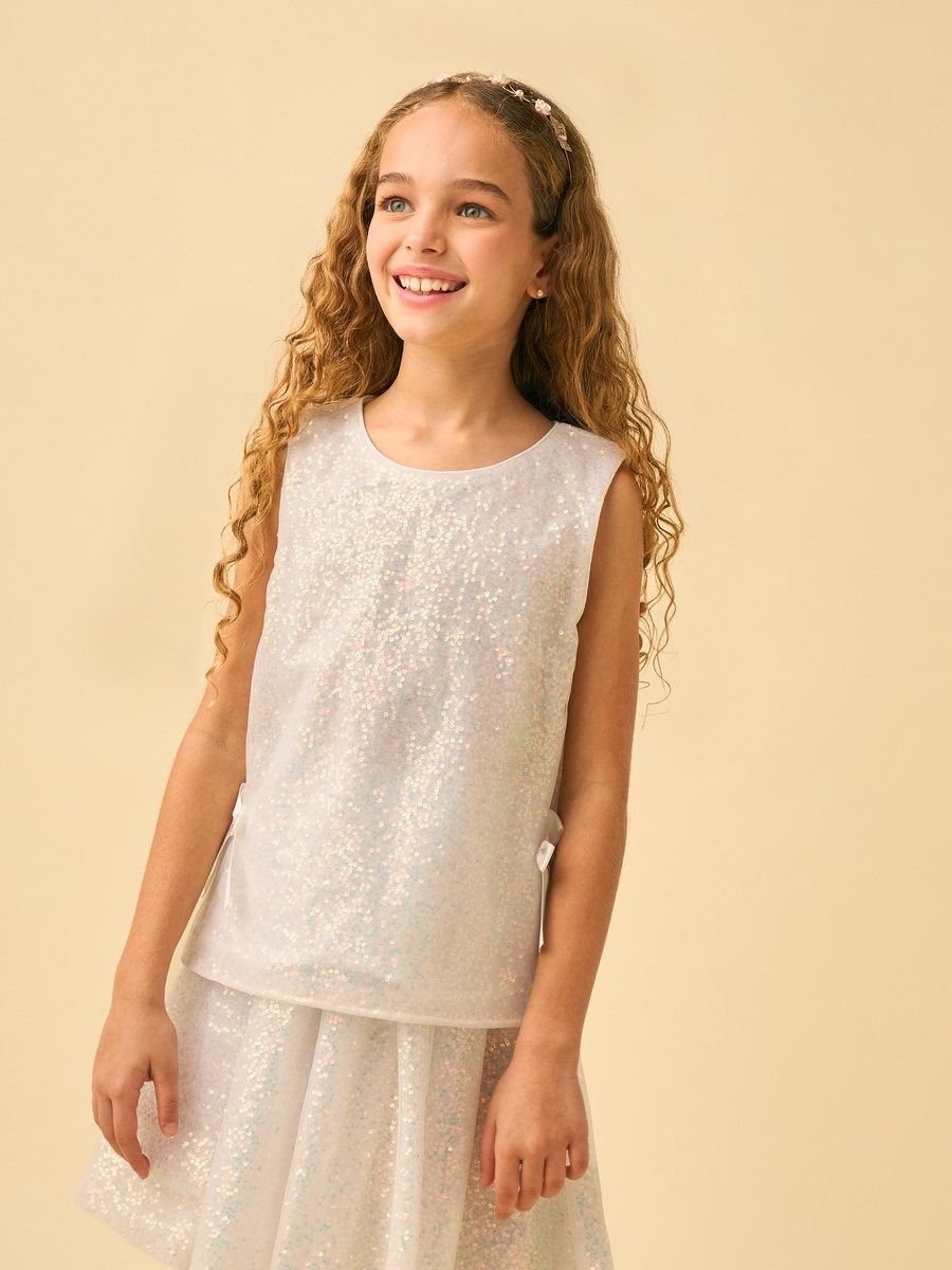 Round Neck Sleeveless Top with Sequin Embellishments