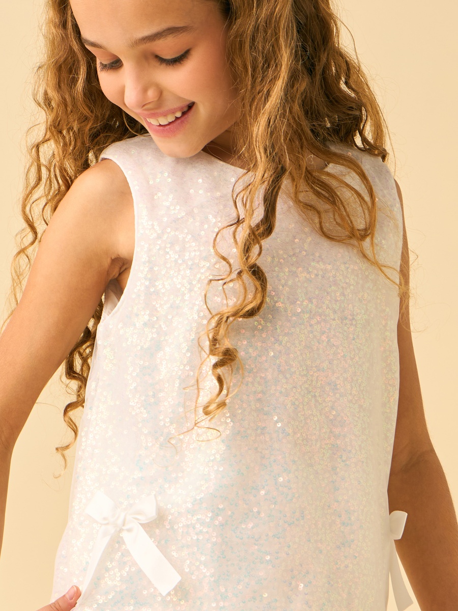 Round Neck Sleeveless Top with Sequin Embellishments