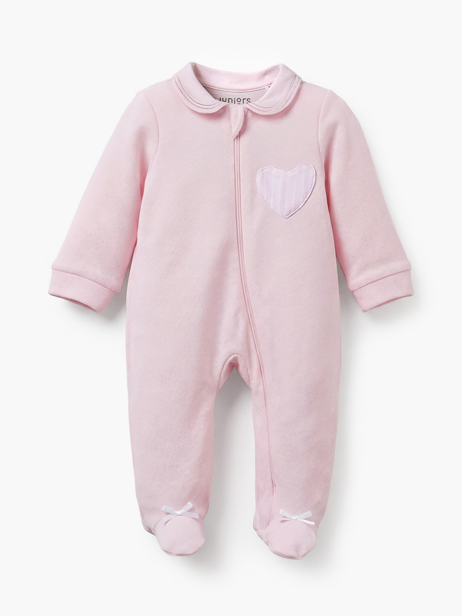 Cotton Peter Pan Collar Long Sleeves Sleepsuit with Heart Applique