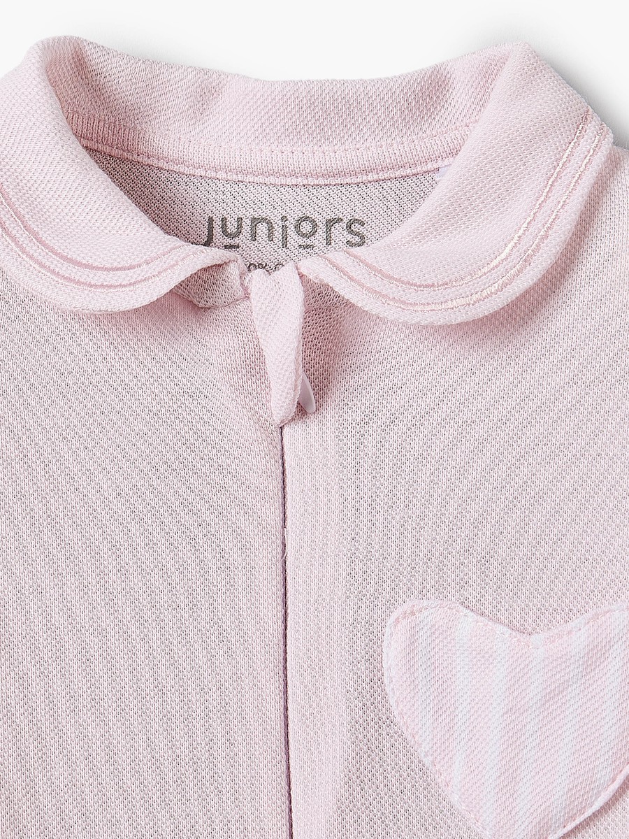 Cotton Peter Pan Collar Long Sleeves Sleepsuit with Heart Applique