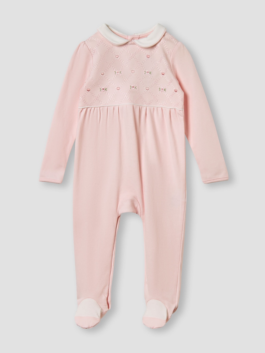 Embroidered Peter Pan Collar Sleepsuit with Long Sleeves