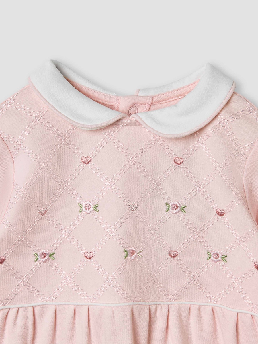 Embroidered Peter Pan Collar Sleepsuit with Long Sleeves