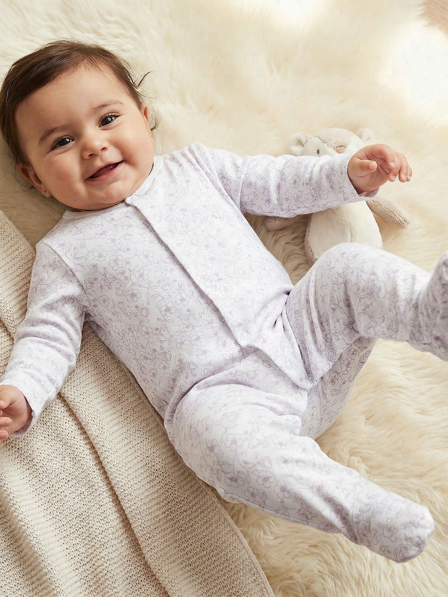 Pack of 3 Bamboo Cotton Round Neck Long Sleeves Sleepsuit with Print