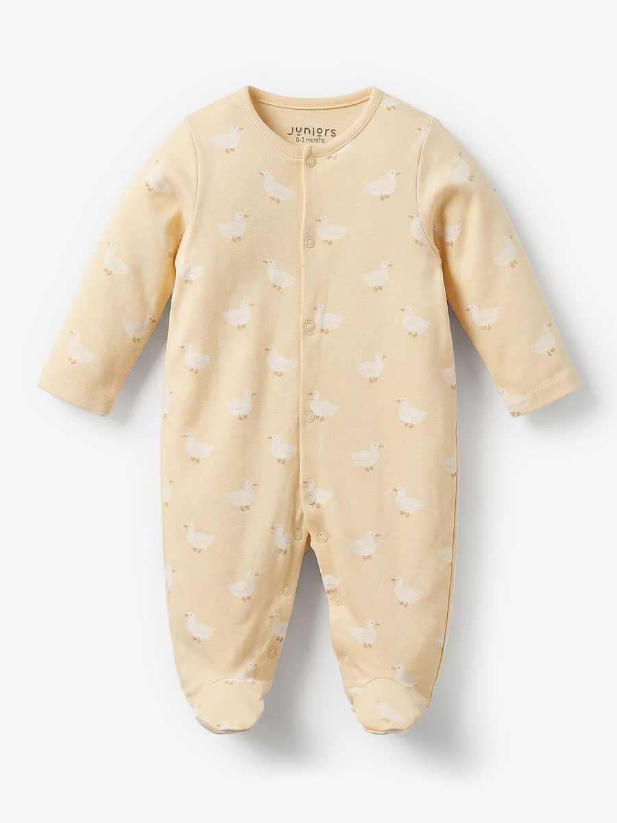 Pack of 3 Bamboo Cotton Round Neck Long Sleeves Sleepsuit with Duck Print