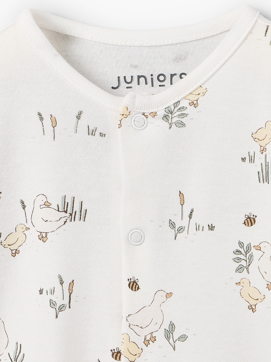 Pack of 3 Bamboo Cotton Round Neck Long Sleeves Sleepsuit with Duck Print