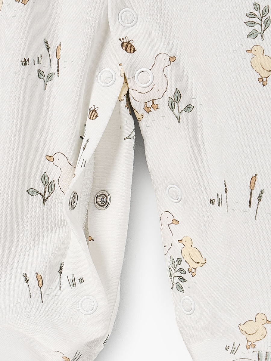 Pack of 3 Bamboo Cotton Round Neck Long Sleeves Sleepsuit with Duck Print