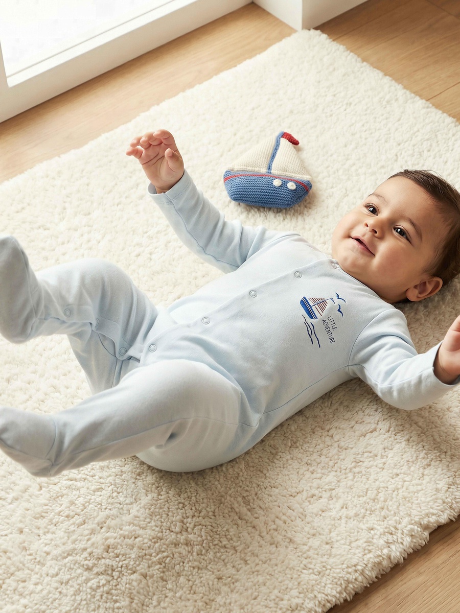 Pack of 3 Bamboo Round Neck Long Sleeves Sleepsuit with Nautical Print