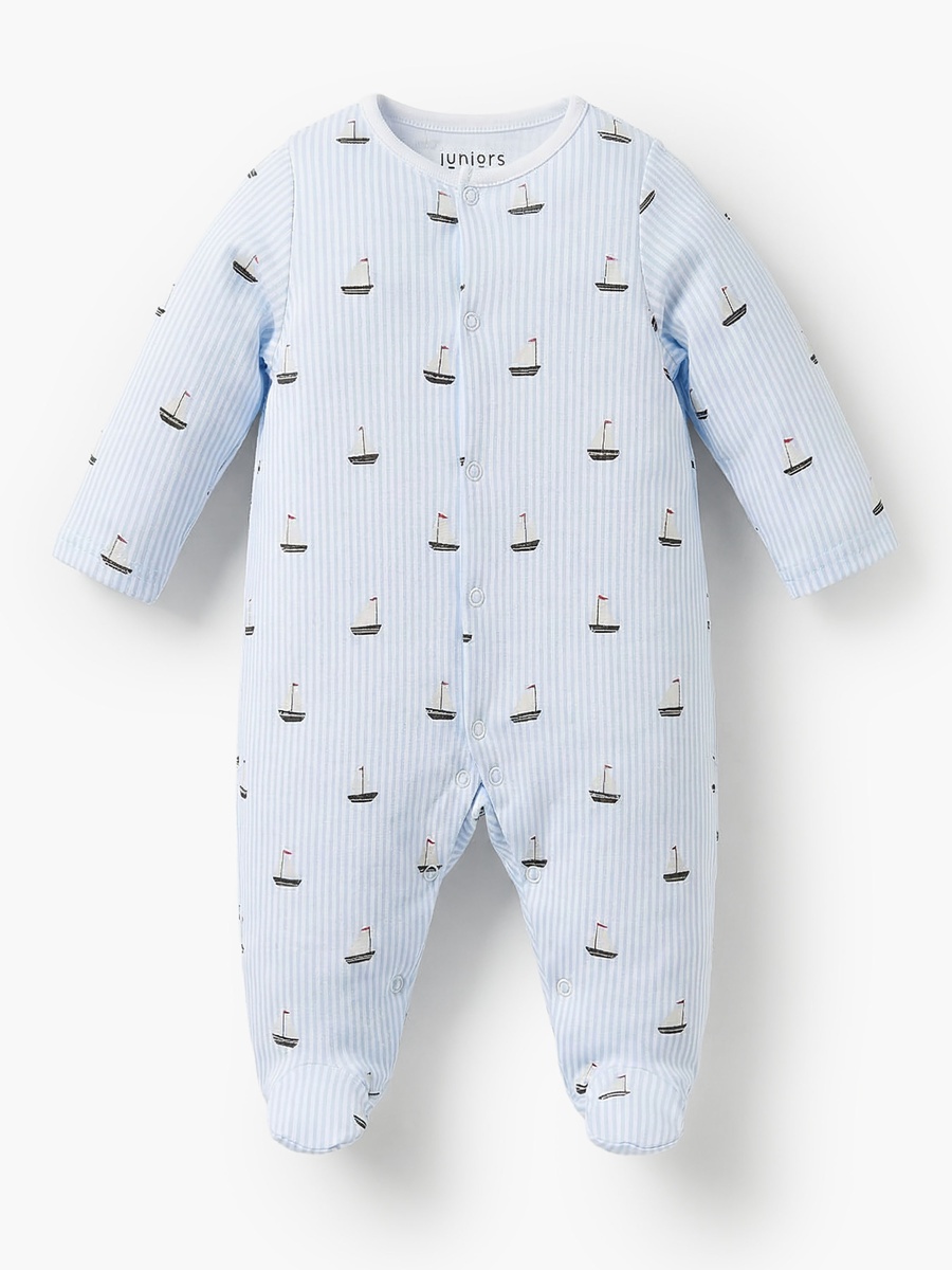 Pack of 3 Bamboo Round Neck Long Sleeves Sleepsuit with Nautical Print