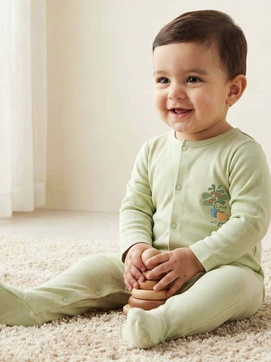 Pack of 3 Bamboo Round Neck Long Sleeves Sleepsuit with Assorted Print