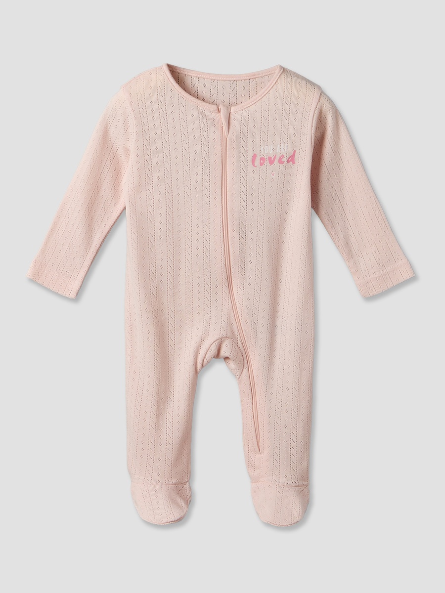 Pack of 3 Cotton Round Neck Long Sleeves Sleepsuit with Zip Closure