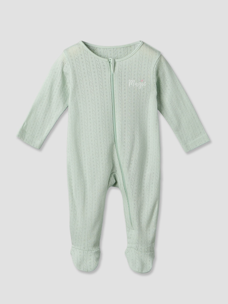 Pack of 3 Cotton Round Neck Long Sleeves Sleepsuit with Zip Closure