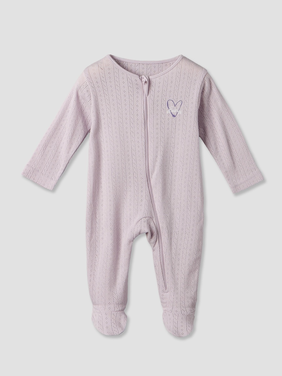 Pack of 3 Cotton Round Neck Long Sleeves Sleepsuit with Zip Closure