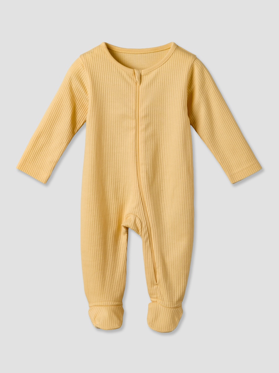 Pack of 3 Cotton Round Neck Long Sleeves Sleepsuit with Ribbed Design