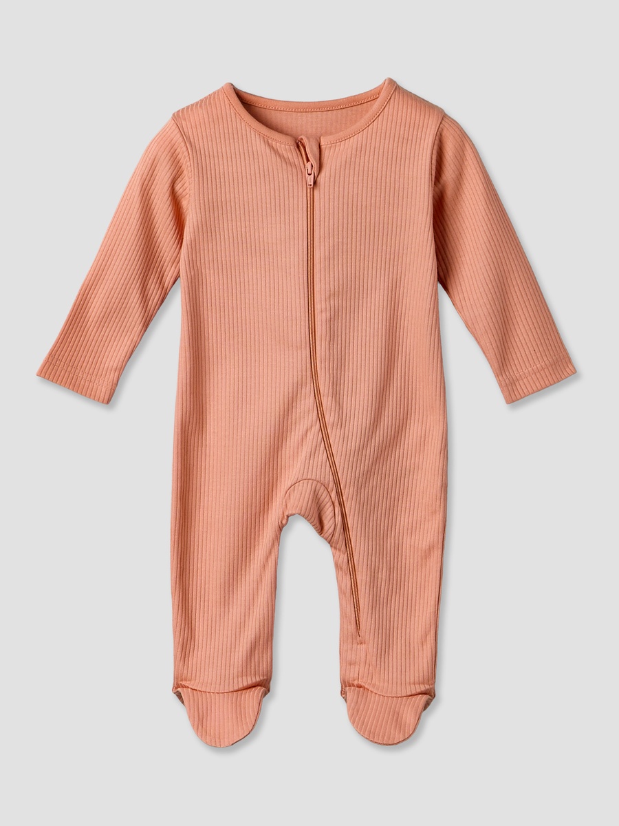 Pack of 3 Cotton Round Neck Long Sleeves Sleepsuit with Ribbed Design