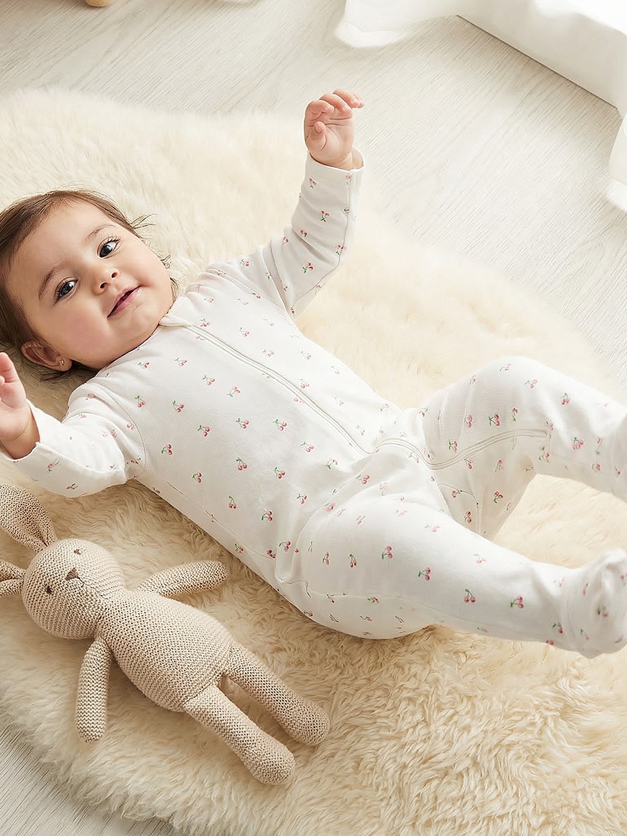 Pack of 7 Cotton Round Neck Long Sleeves Sleepsuit with Zip Closure
