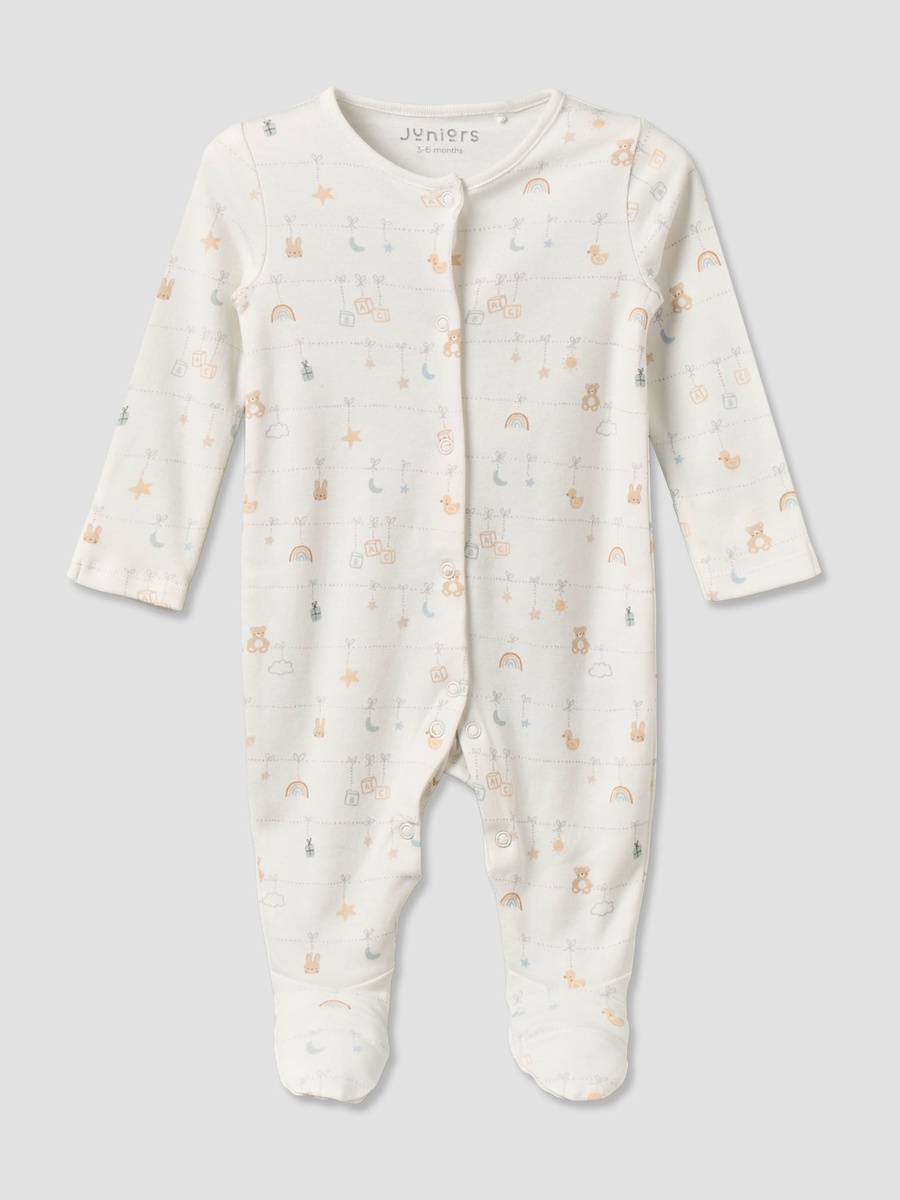 Pack of 2 Cotton Round Neck Long Sleeves Sleepsuit with Snap Button Closure