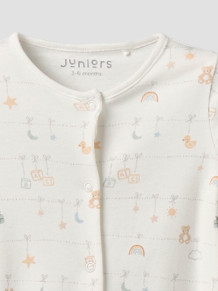 Pack of 2 Cotton Round Neck Long Sleeves Sleepsuit with Snap Button Closure
