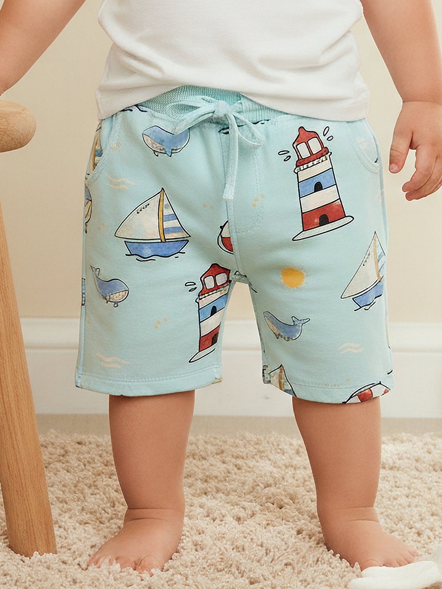 Drawstring Waist Shorts with Nautical Print
