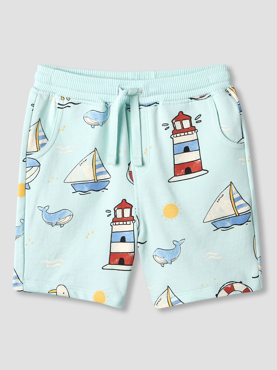 Drawstring Waist Shorts with Nautical Print