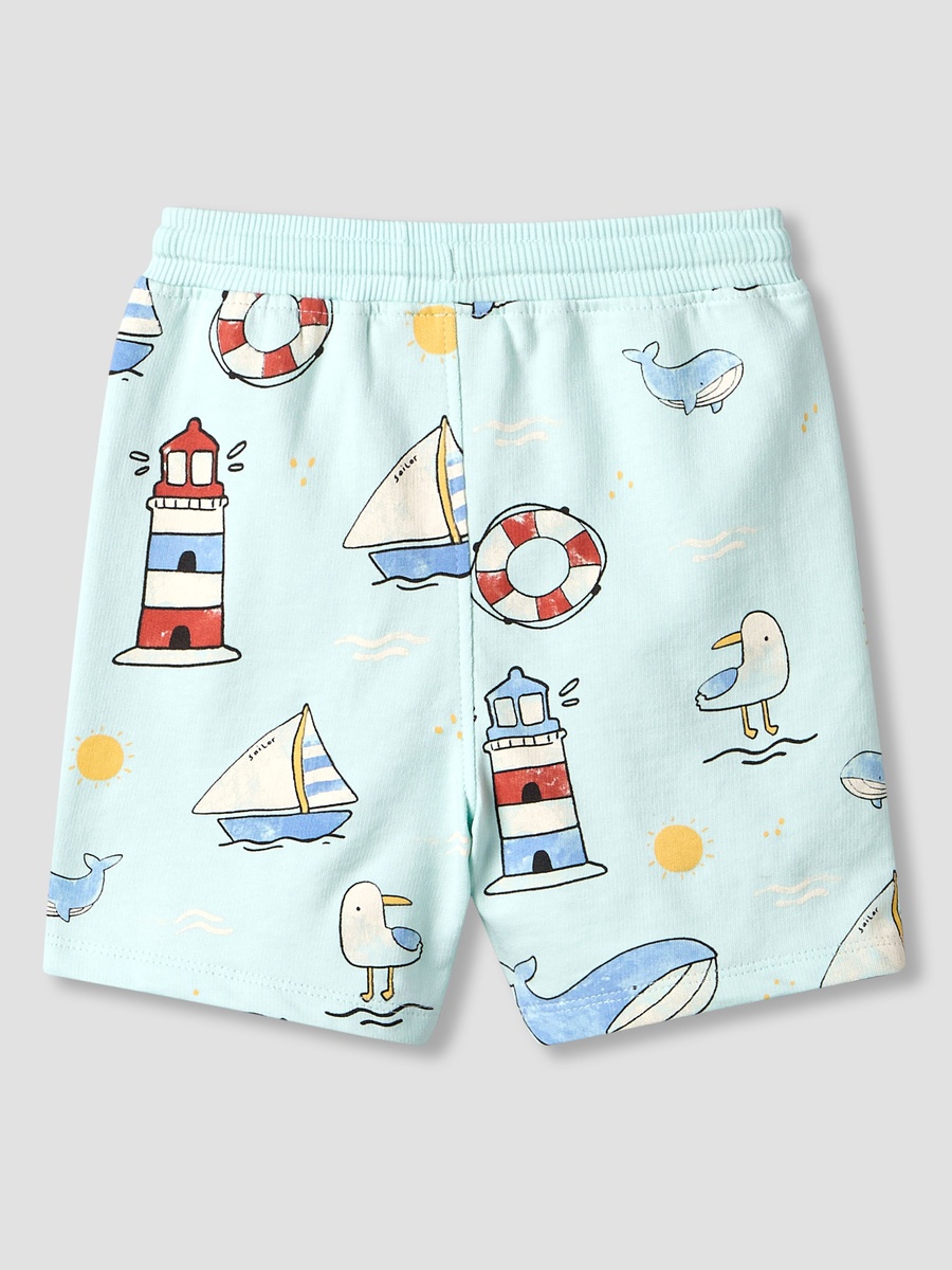 Drawstring Waist Shorts with Nautical Print