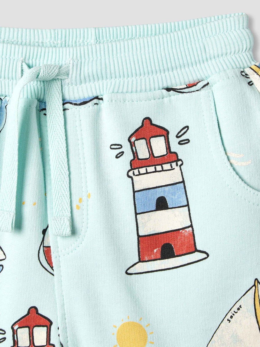 Drawstring Waist Shorts with Nautical Print