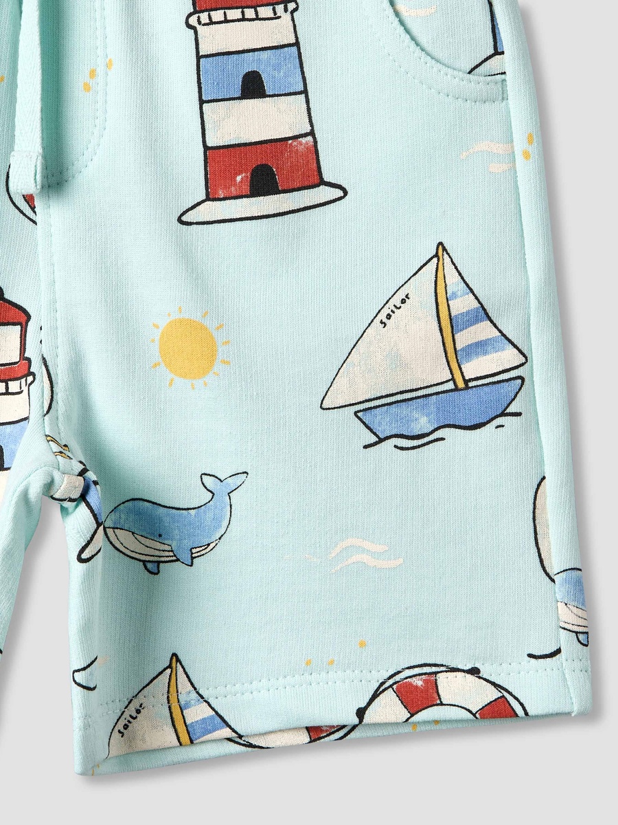 Drawstring Waist Shorts with Nautical Print
