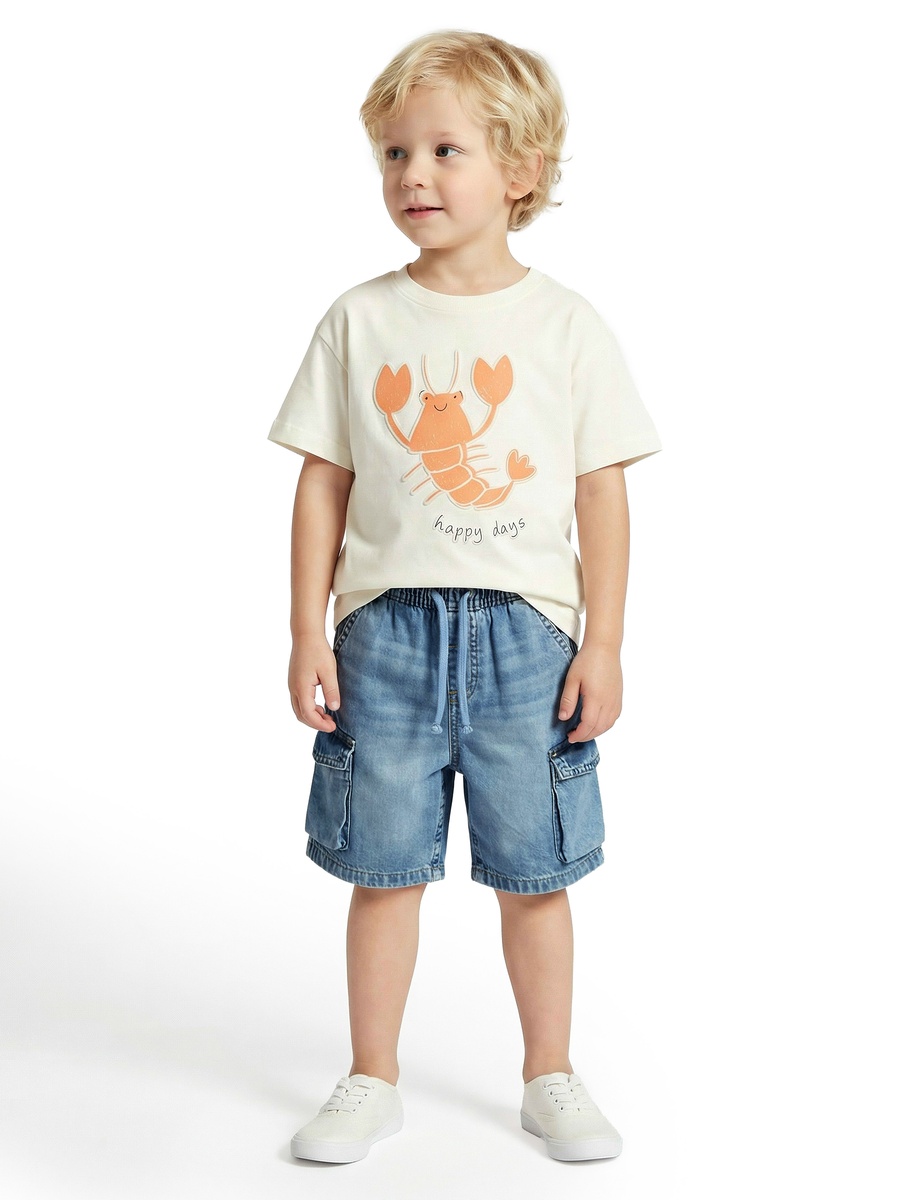 Drawstring Waist Denim Shorts with Cargo Pockets