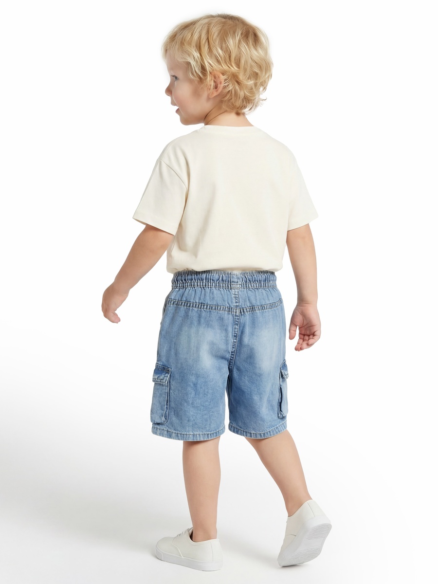 Drawstring Waist Denim Shorts with Cargo Pockets