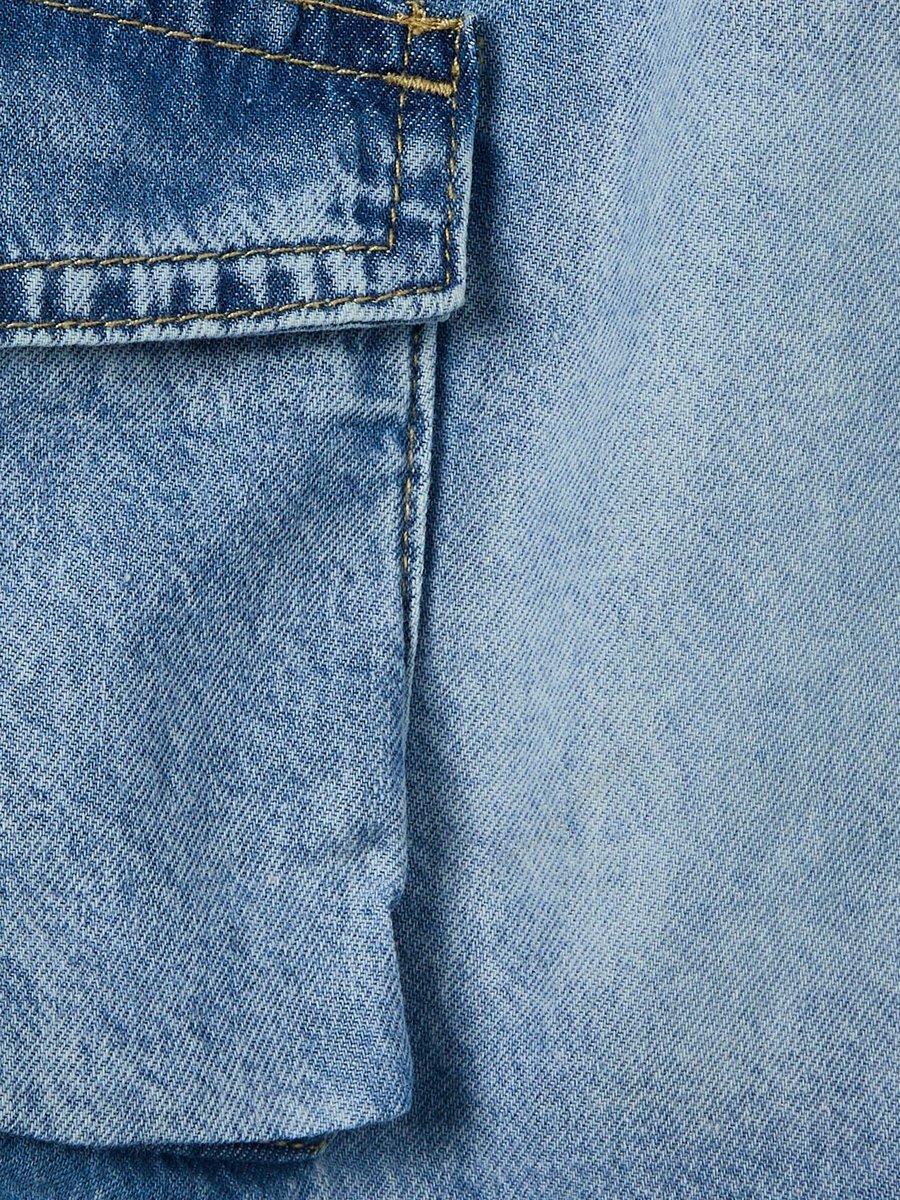 Drawstring Waist Denim Shorts with Cargo Pockets