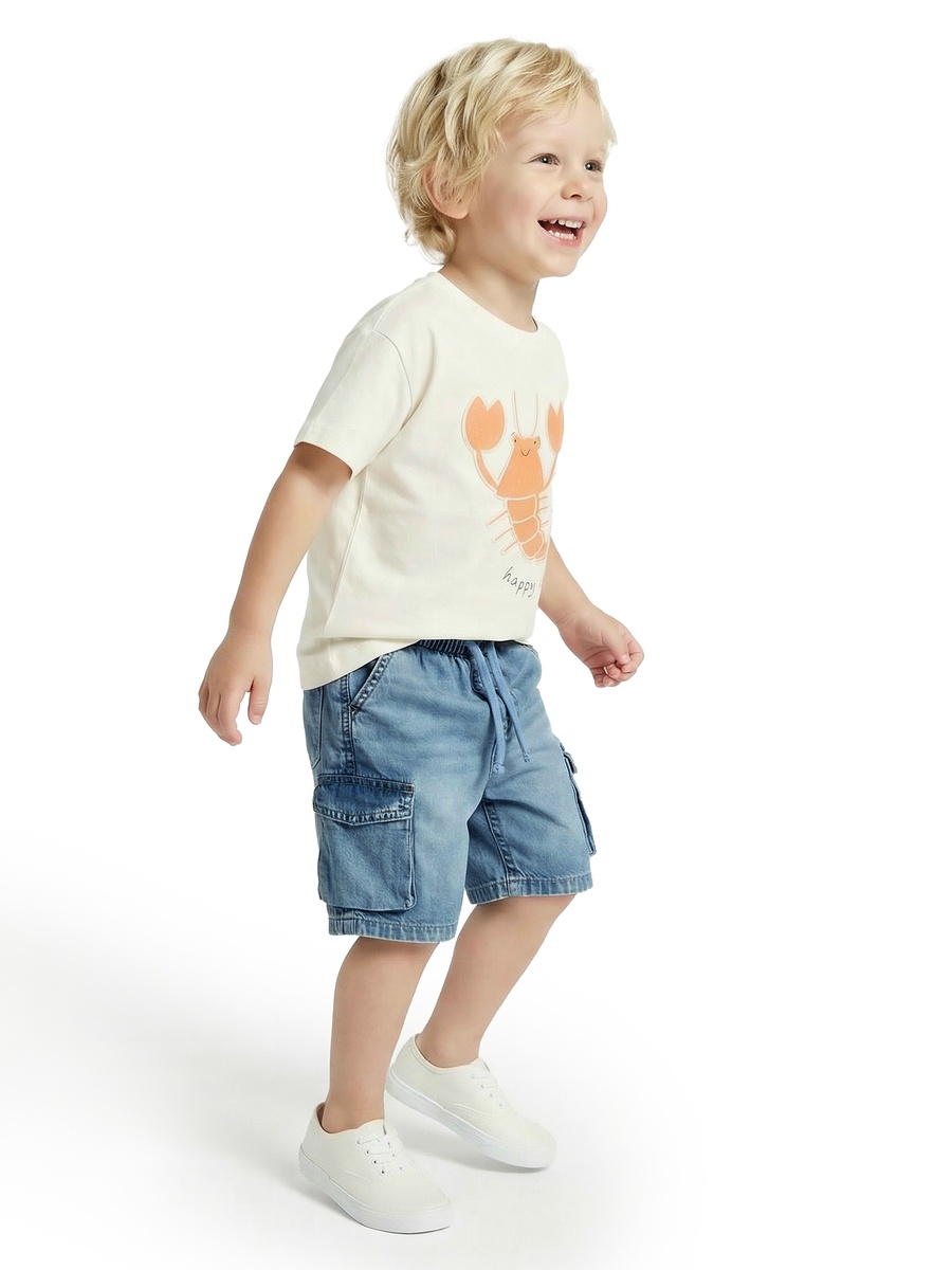 Drawstring Waist Denim Shorts with Cargo Pockets