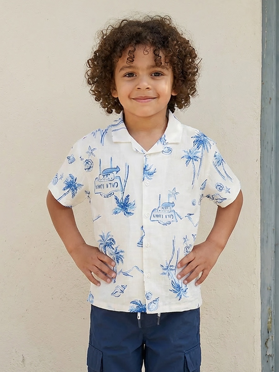 Short Sleeves Shirt with Beach Print