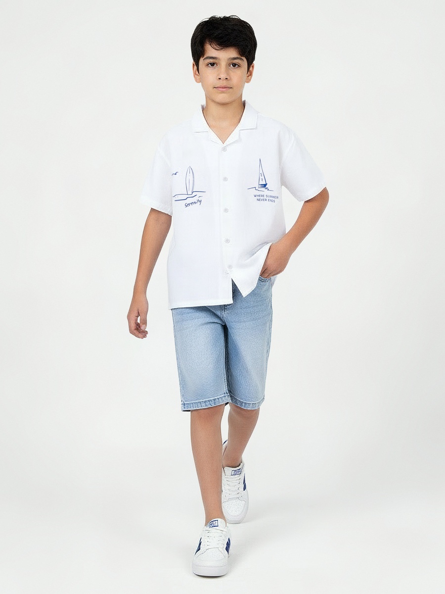 Short Sleeves Shirt with Nautical Print