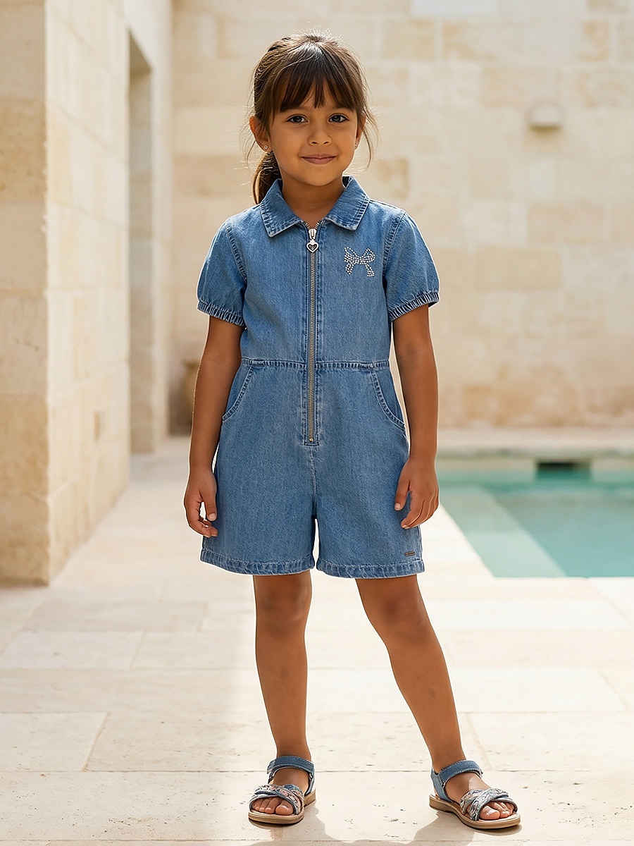 Collared Short Sleeves Playsuit with Embellishment