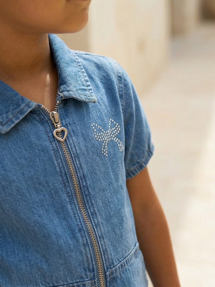 Collared Short Sleeves Playsuit with Embellishment