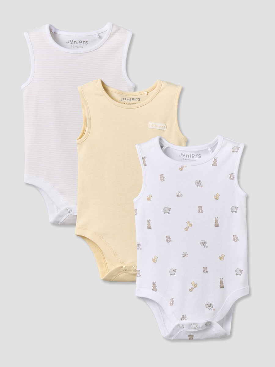 Pack of 3 Round Neck Sleeveless Bodysuit with Snap Button Closure