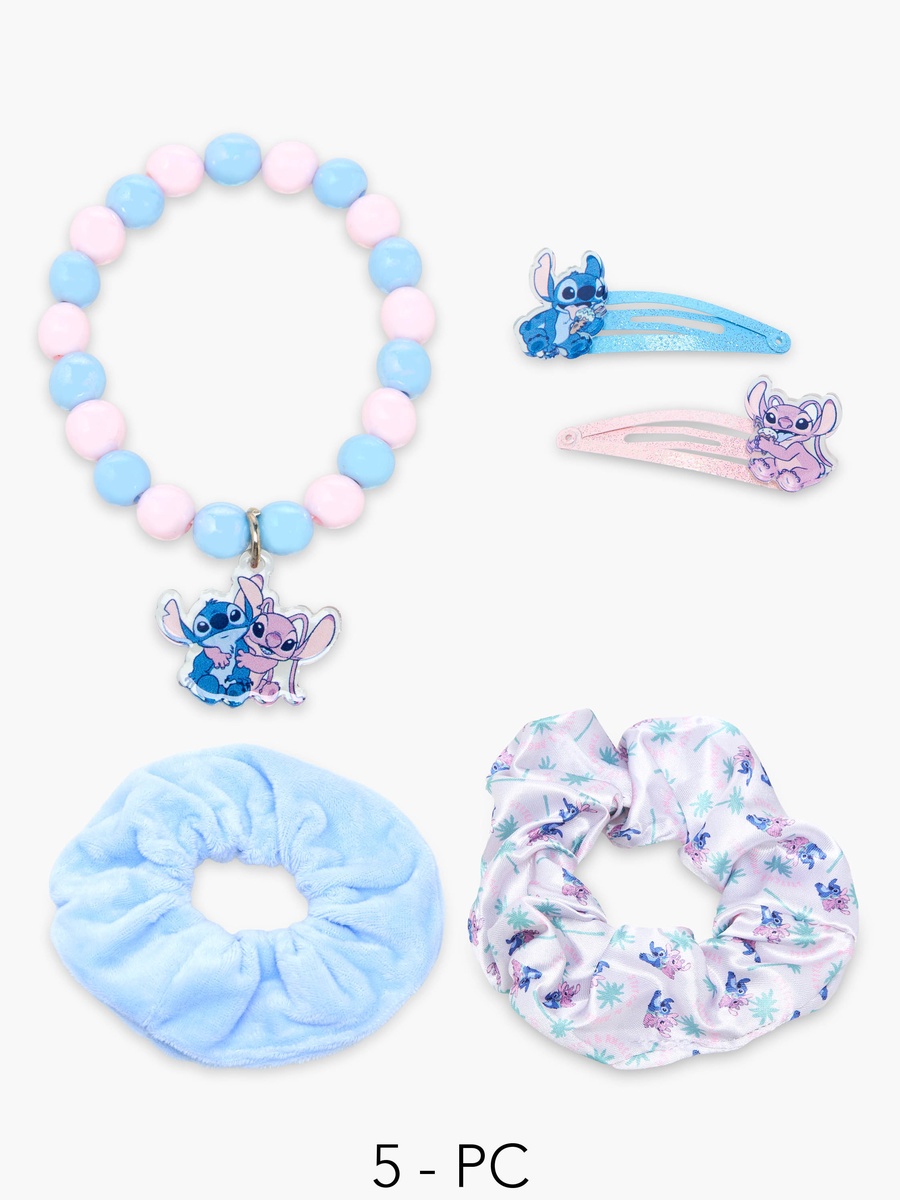 Set of 5 Hair Accessories with Angel and Stitch Print