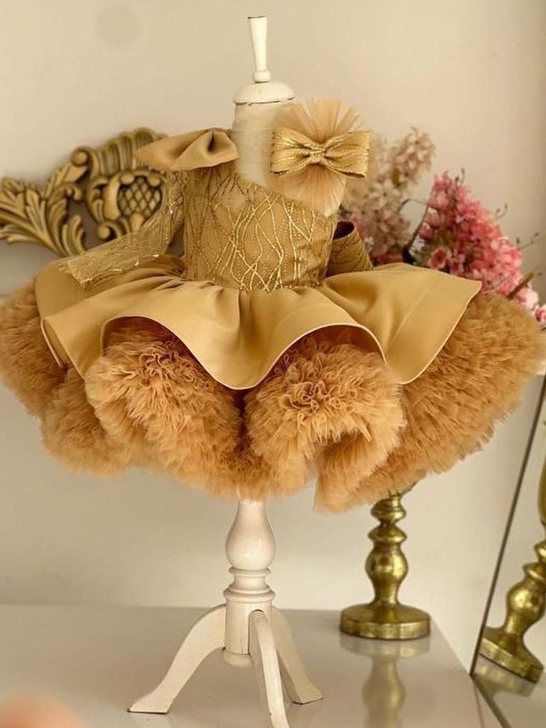 Girls One-Shoulder Bow Tutu Dress