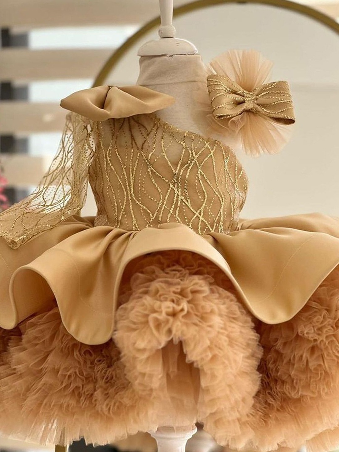 Girls One-Shoulder Bow Tutu Dress