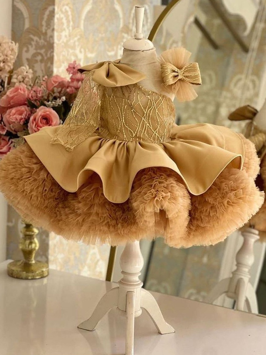Girls One-Shoulder Bow Tutu Dress