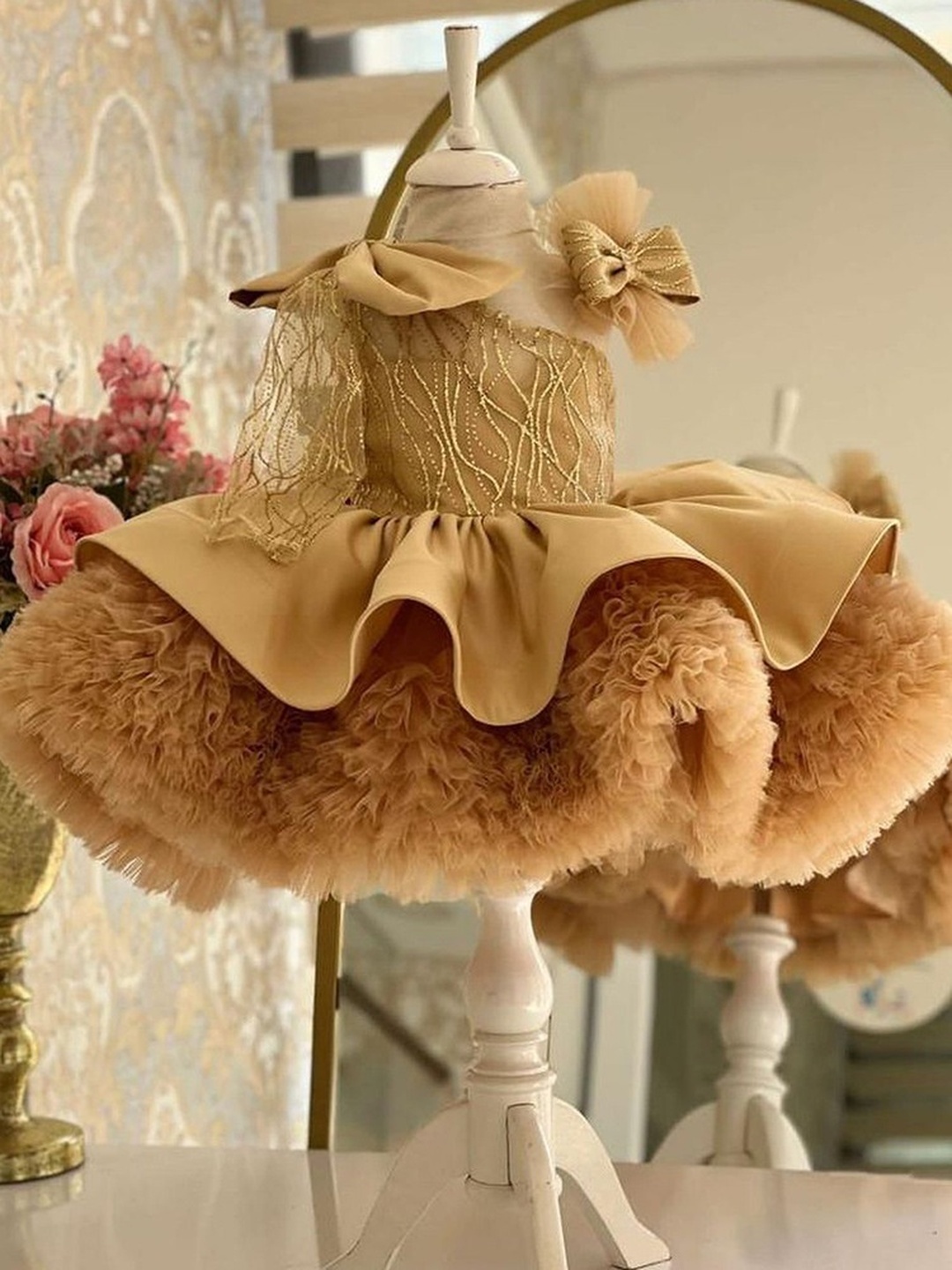 Girls One-Shoulder Bow Tutu Dress