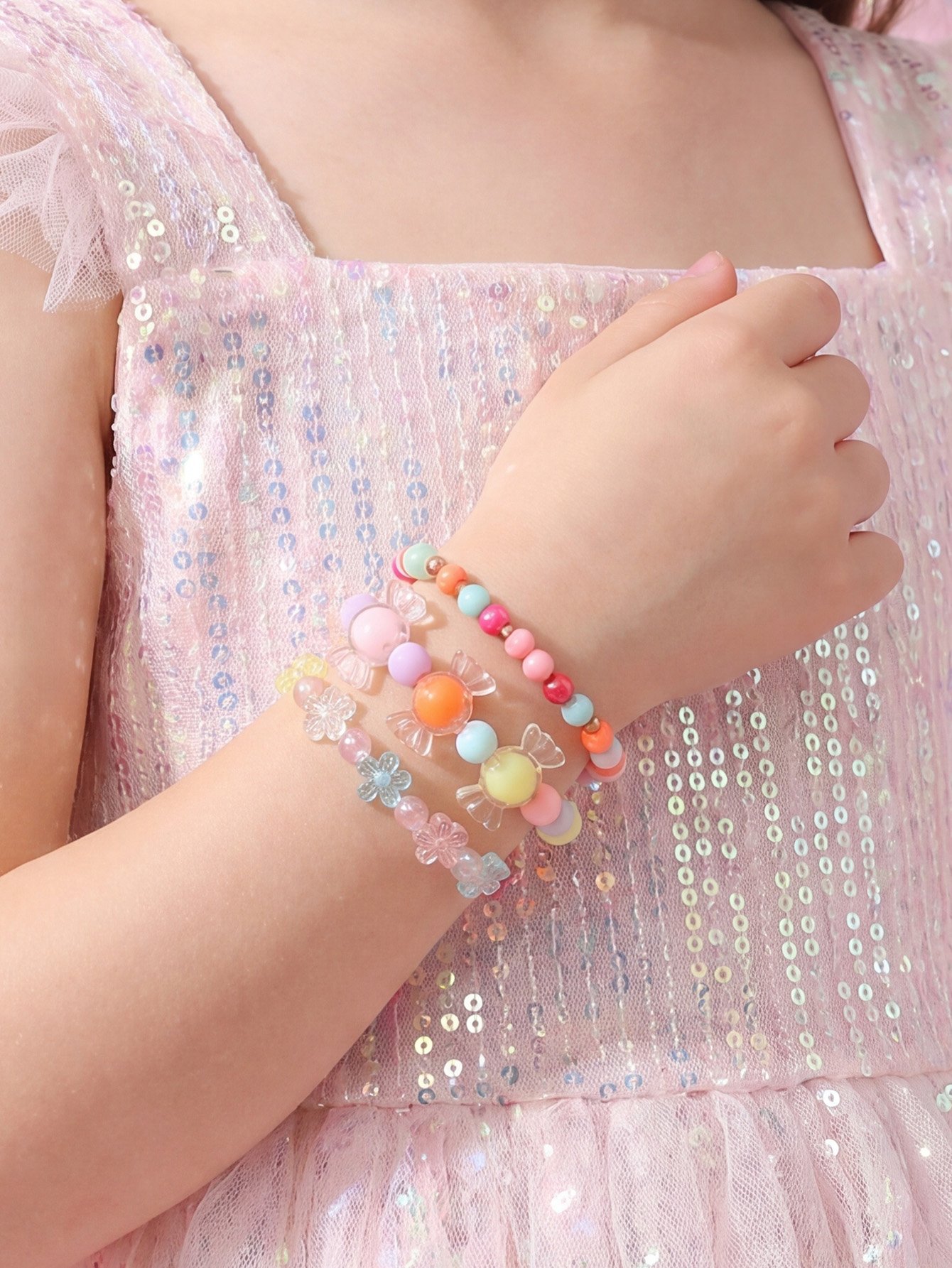 Pack of 3 - Girls Multi-Color Pastel Beaded Bracelets